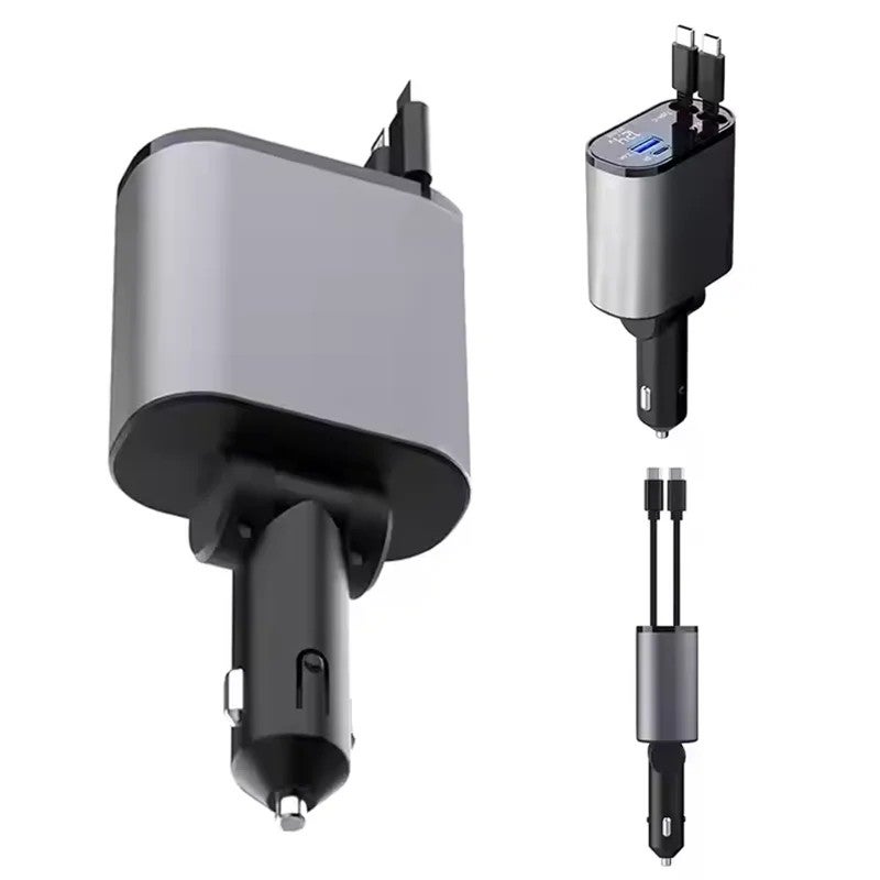 Bluejw 100W Car Charger Adapter 4 in 1 with Retractable Cable - Fast Charging Car Phone Charger for Automobile - Image 5